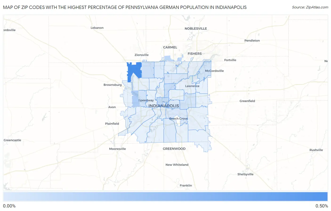 Zip Codes with the Highest Percentage of Pennsylvania German Population in Indianapolis Map