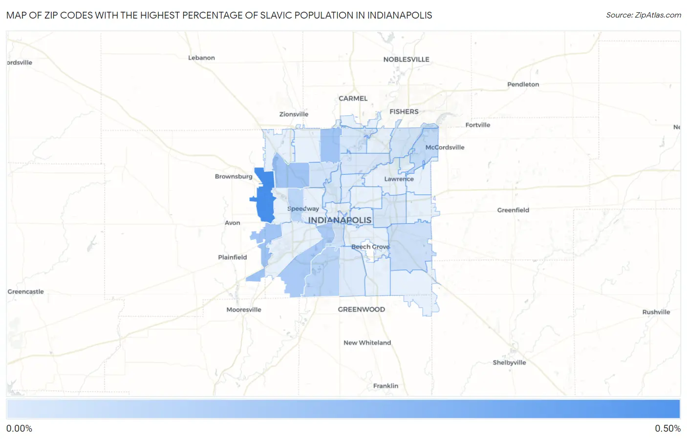 Zip Codes with the Highest Percentage of Slavic Population in Indianapolis Map
