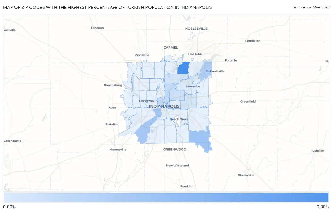 Zip Codes with the Highest Percentage of Turkish Population in Indianapolis Map