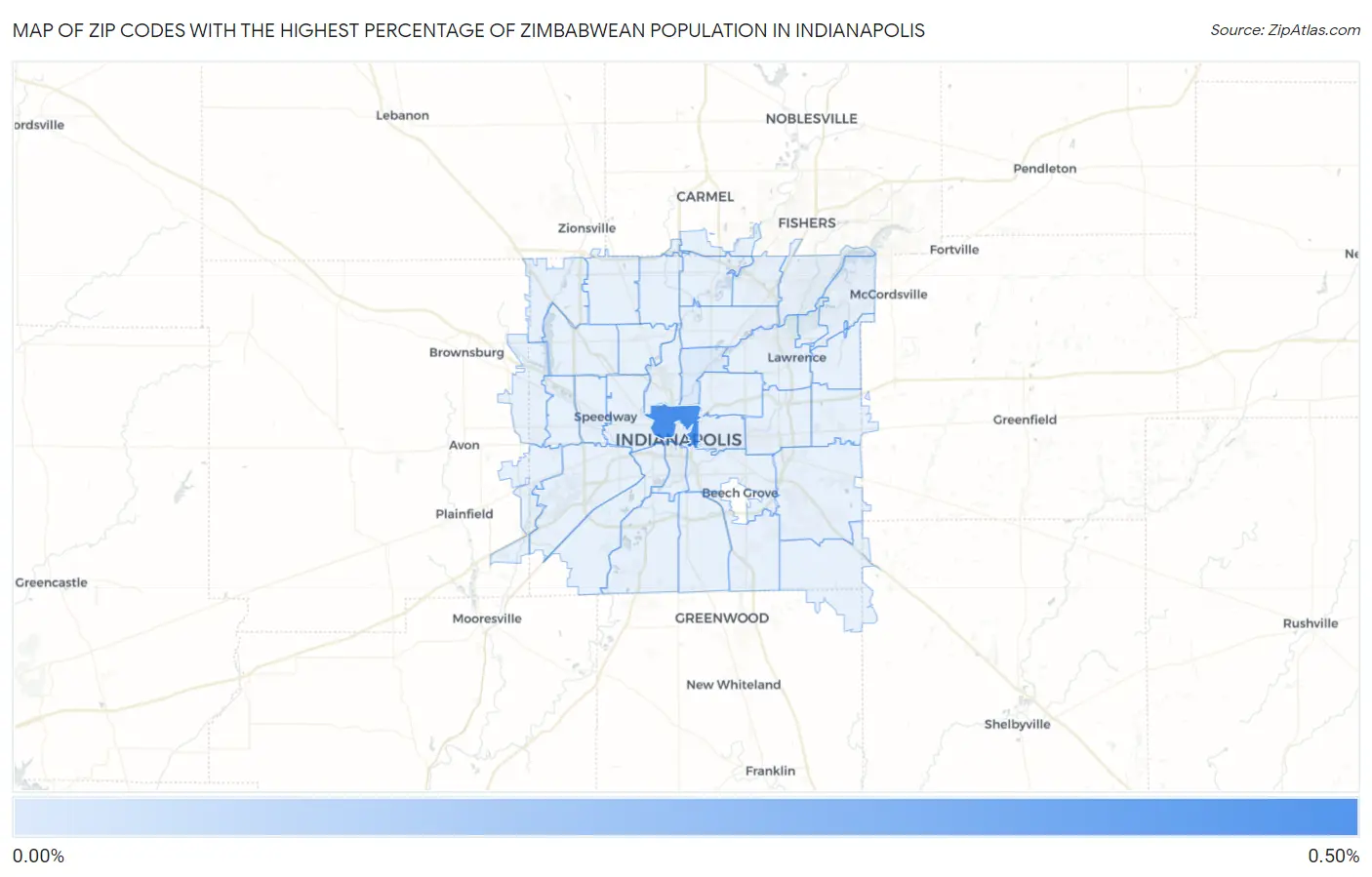 Zip Codes with the Highest Percentage of Zimbabwean Population in Indianapolis Map