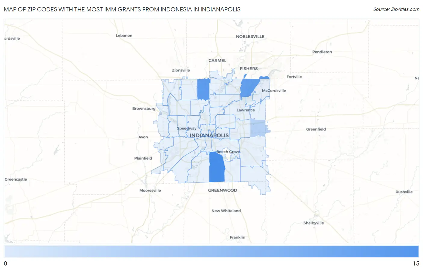 Zip Codes with the Most Immigrants from Indonesia in Indianapolis Map