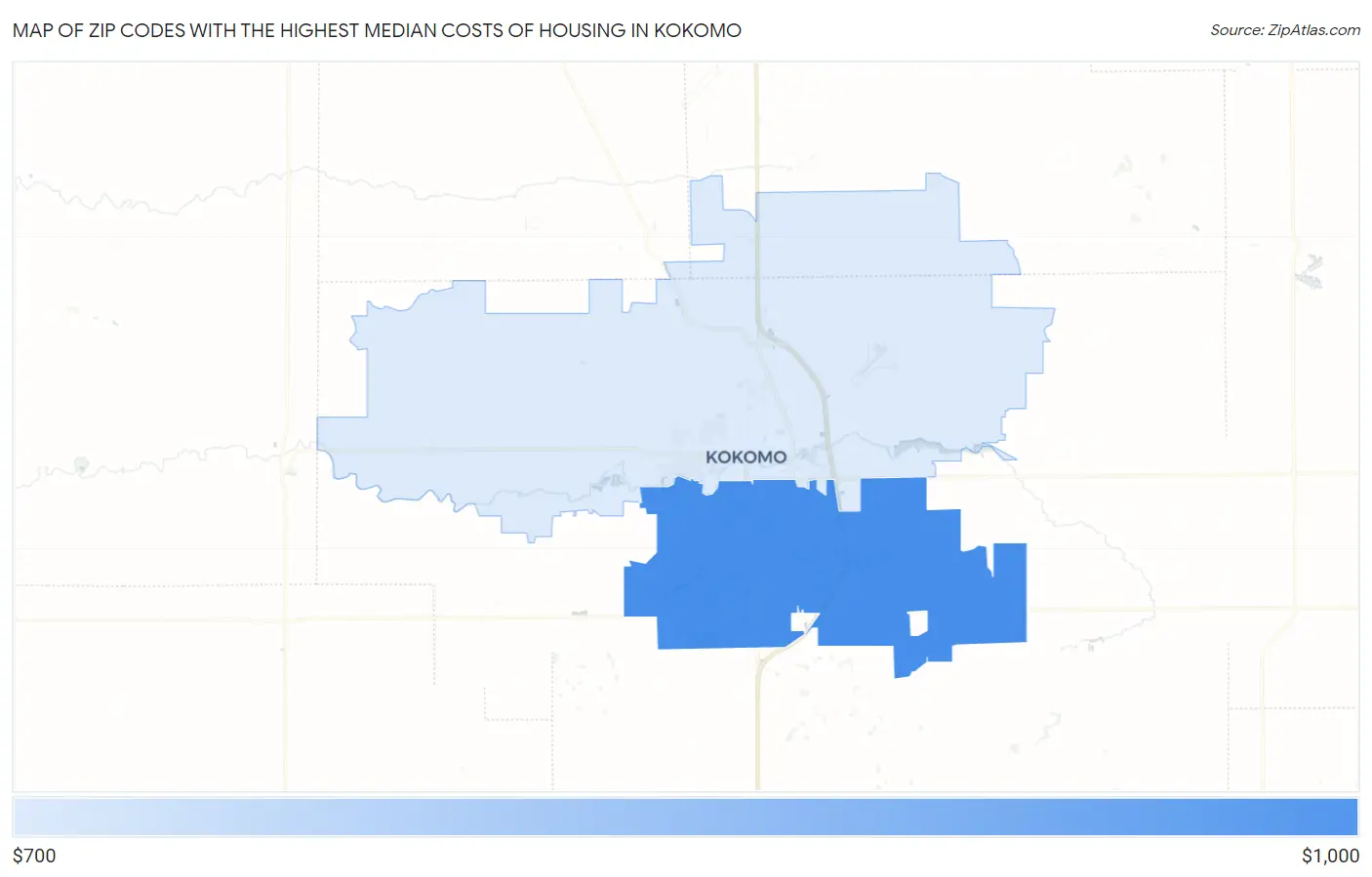 Zip Codes with the Highest Median Costs of Housing in Kokomo Map