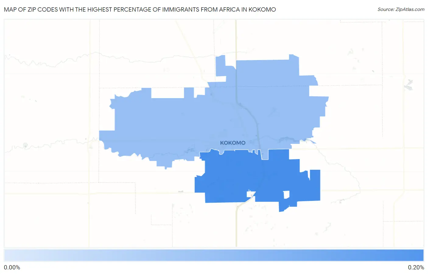 Zip Codes with the Highest Percentage of Immigrants from Africa in Kokomo Map