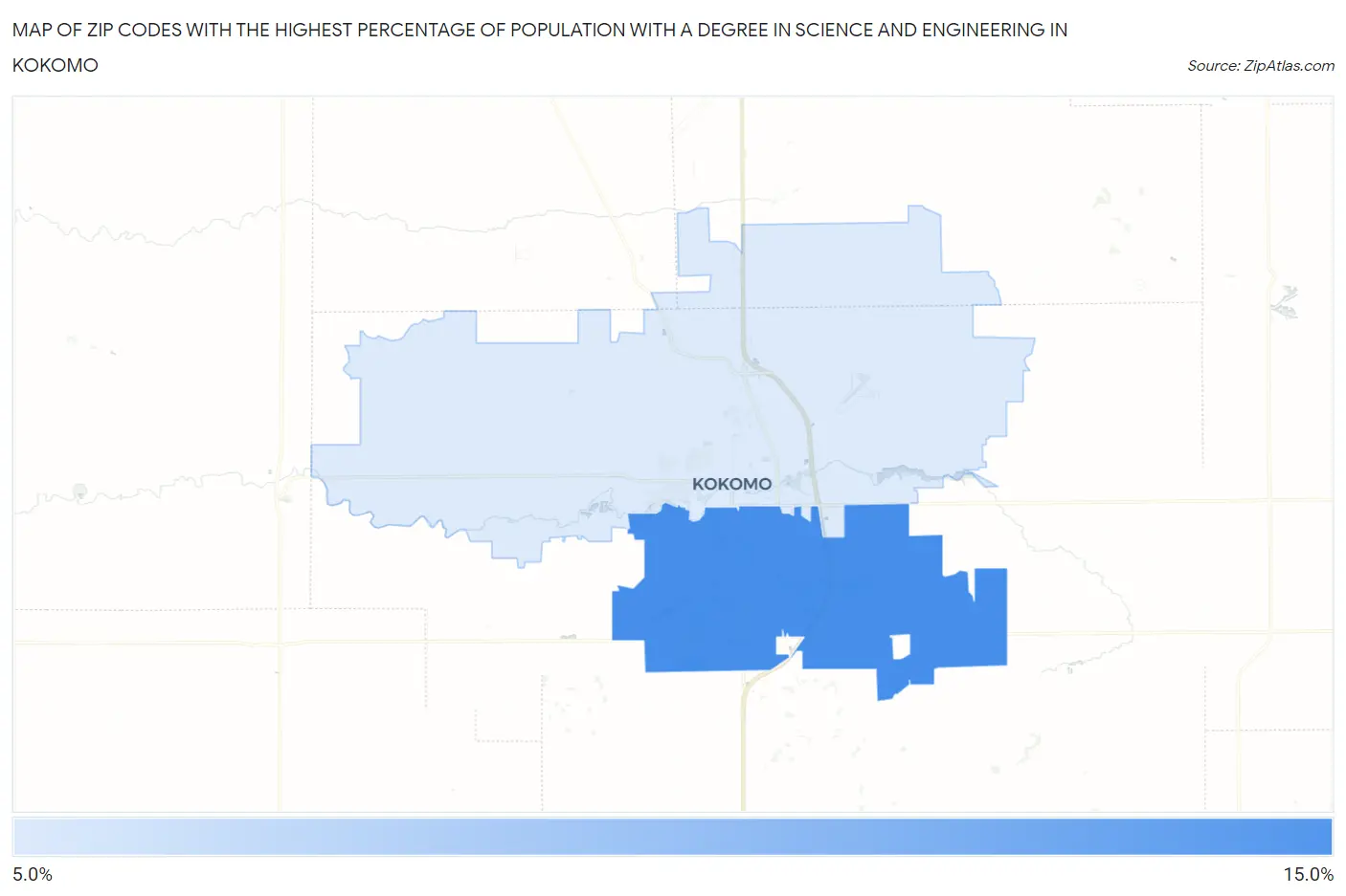 Zip Codes with the Highest Percentage of Population with a Degree in Science and Engineering in Kokomo Map
