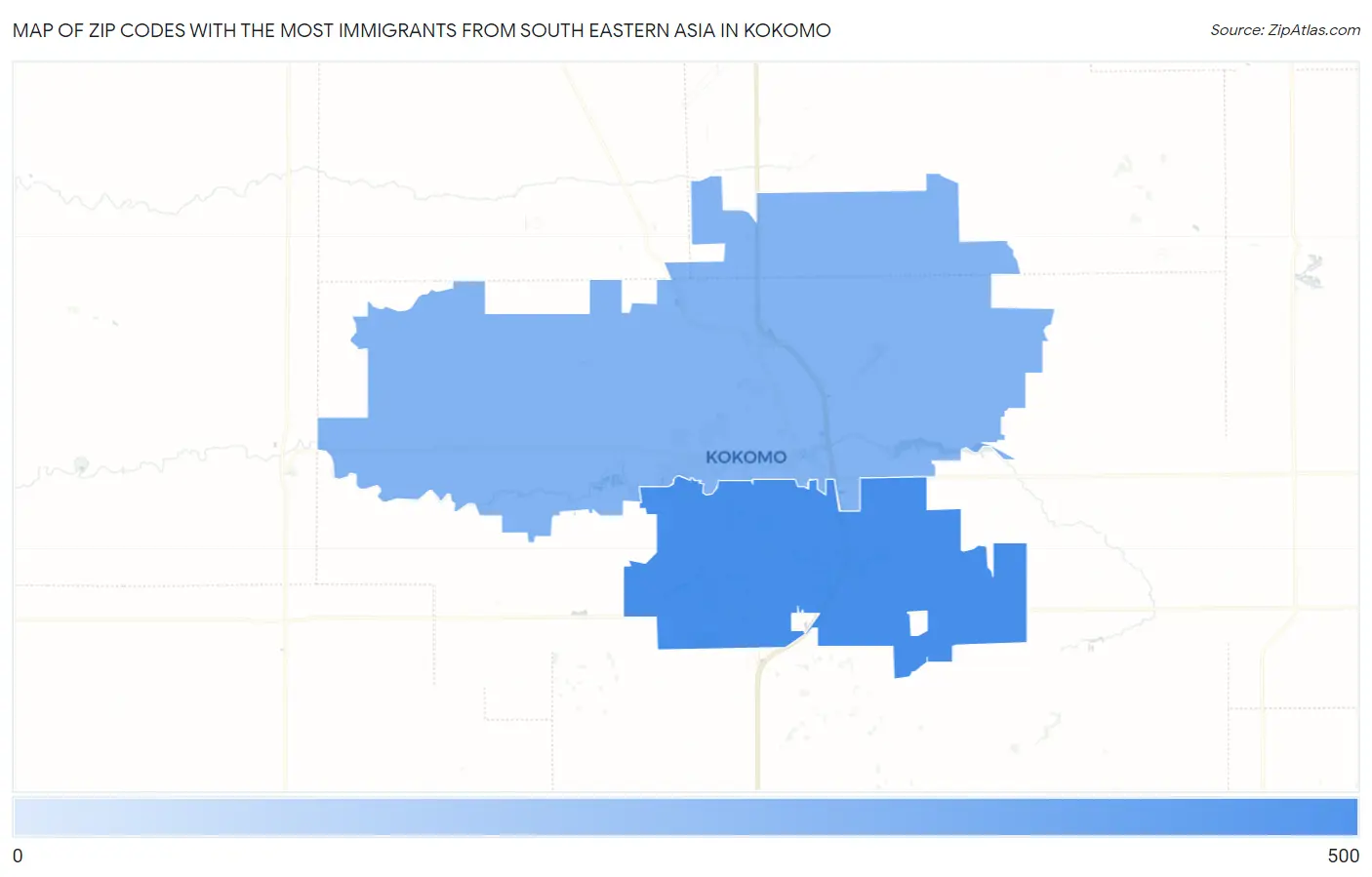 Zip Codes with the Most Immigrants from South Eastern Asia in Kokomo Map