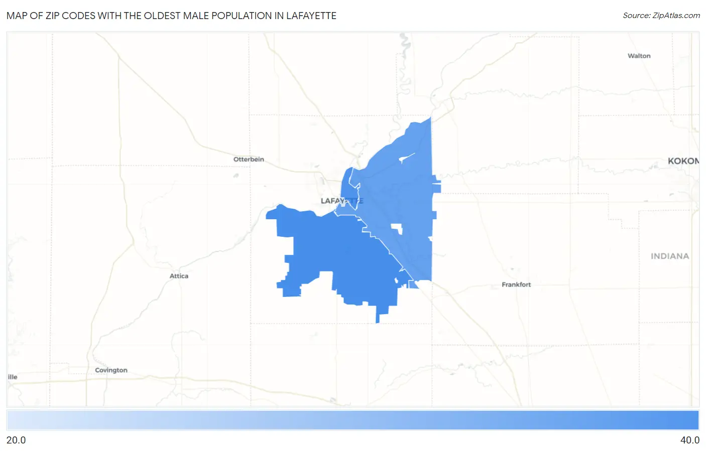 Zip Codes with the Oldest Male Population in Lafayette Map