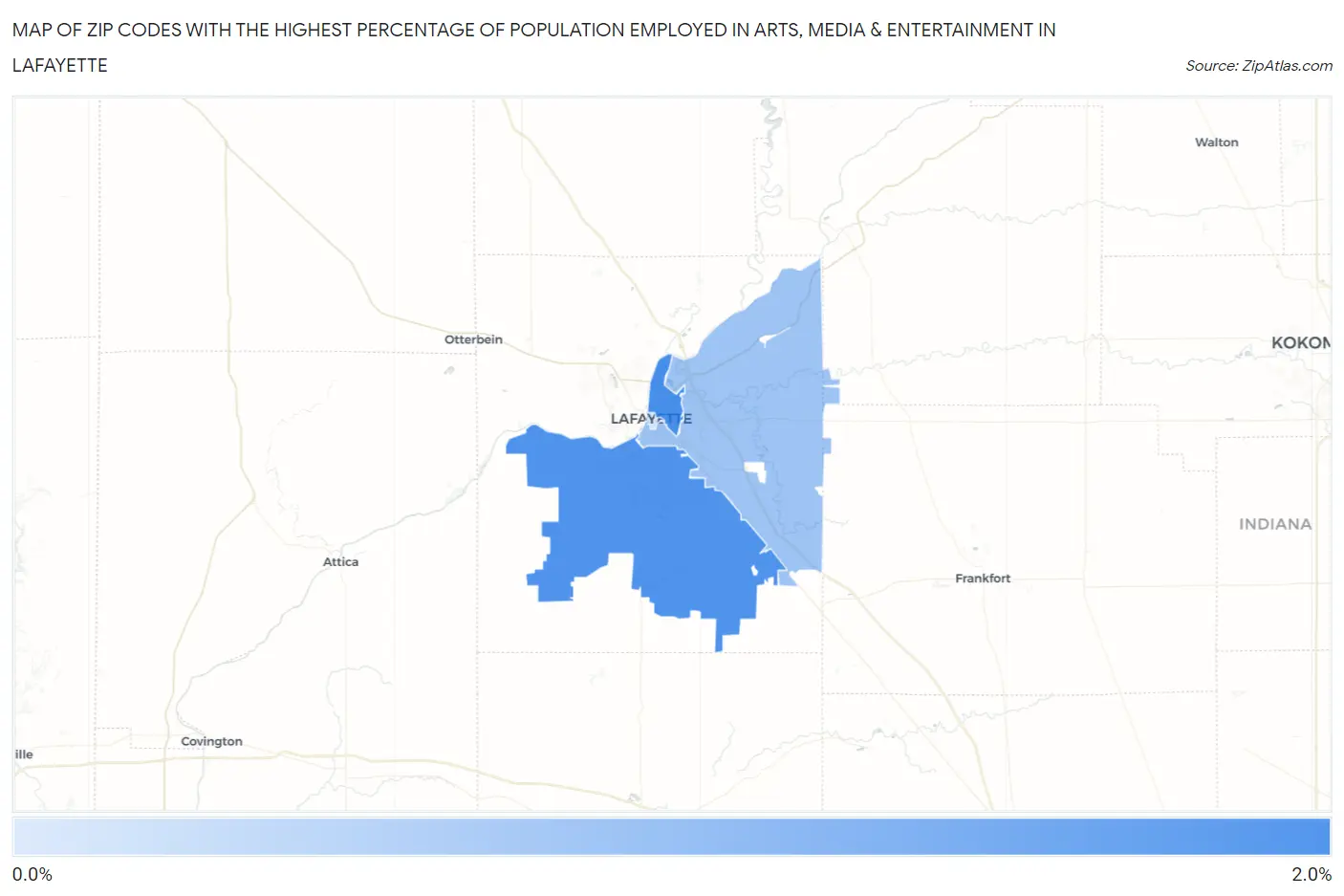 Zip Codes with the Highest Percentage of Population Employed in Arts, Media & Entertainment in Lafayette Map