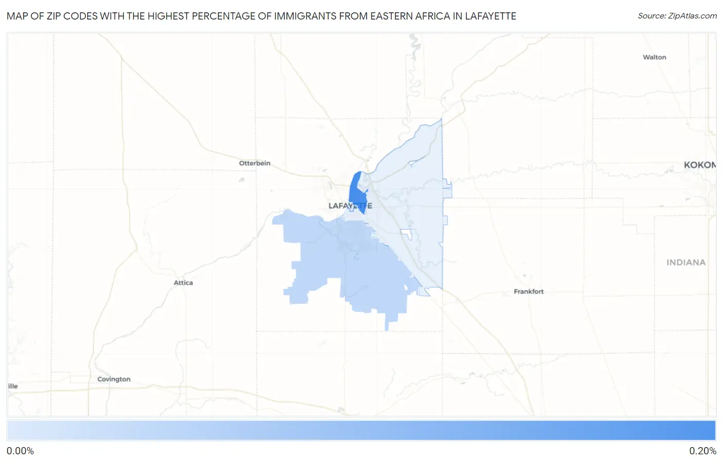 Zip Codes with the Highest Percentage of Immigrants from Eastern Africa in Lafayette Map