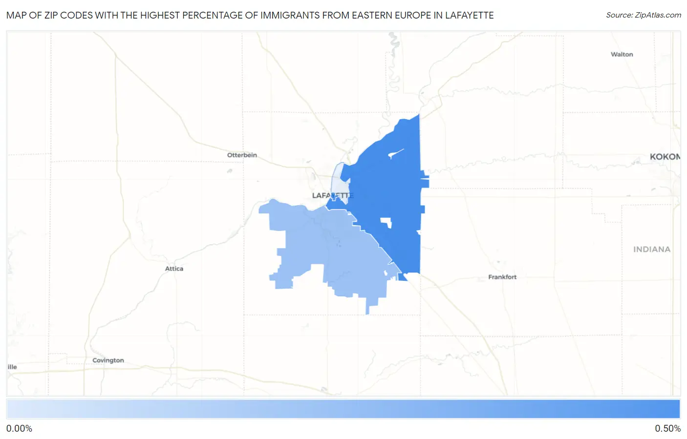 Zip Codes with the Highest Percentage of Immigrants from Eastern Europe in Lafayette Map