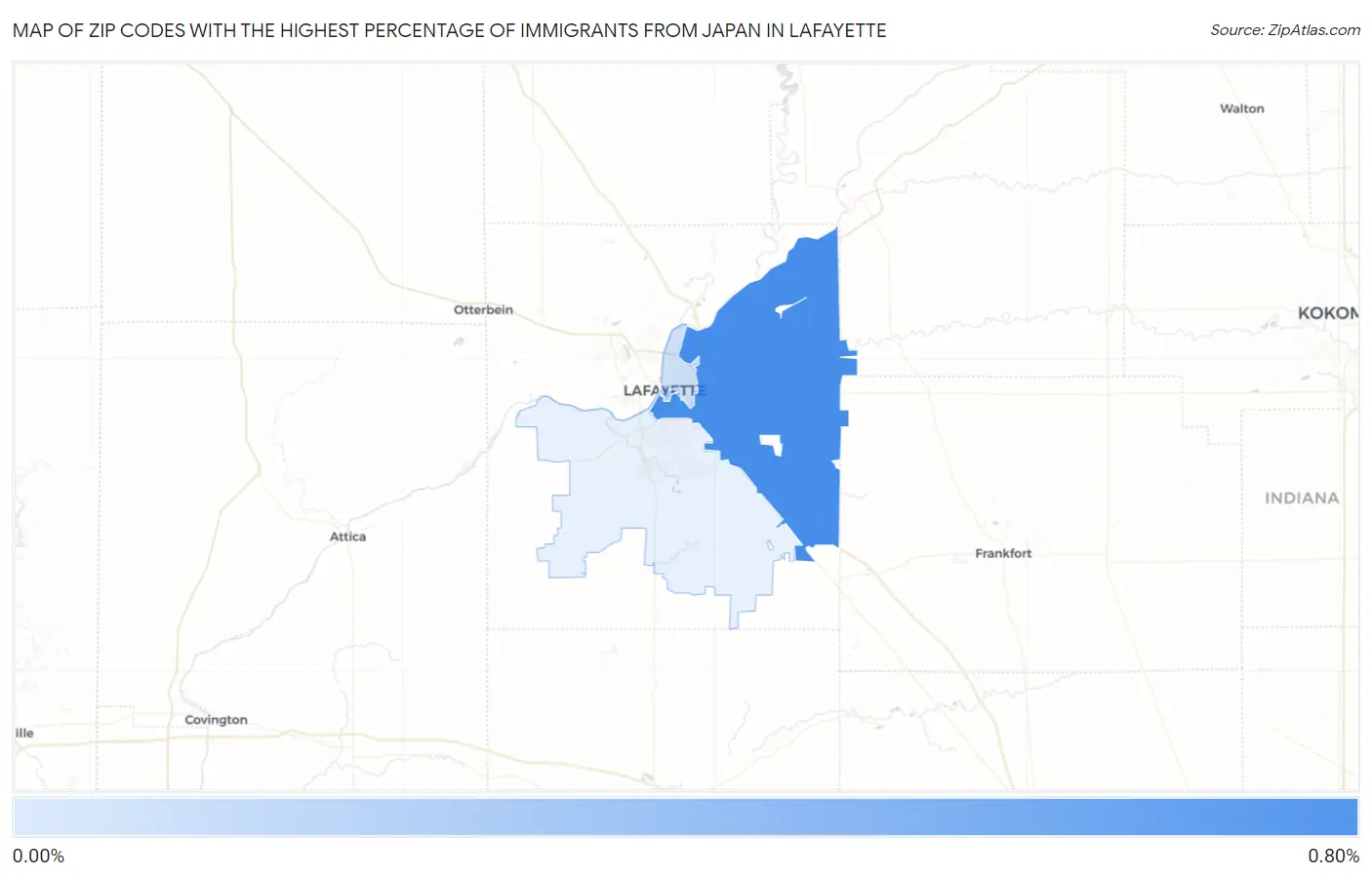 Zip Codes with the Highest Percentage of Immigrants from Japan in Lafayette Map