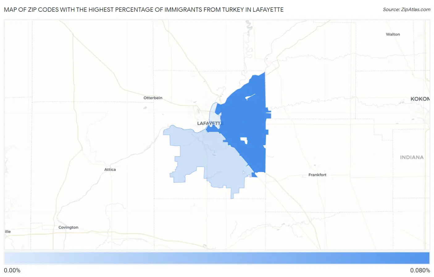 Zip Codes with the Highest Percentage of Immigrants from Turkey in Lafayette Map