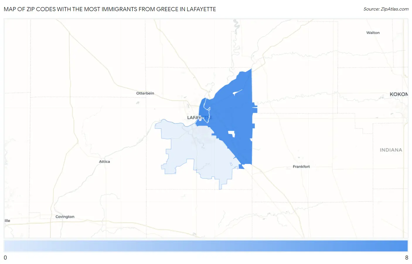 Zip Codes with the Most Immigrants from Greece in Lafayette Map