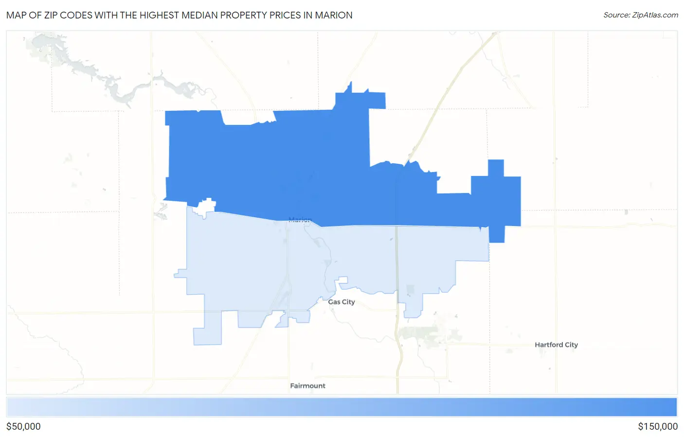 Zip Codes with the Highest Median Property Prices in Marion Map