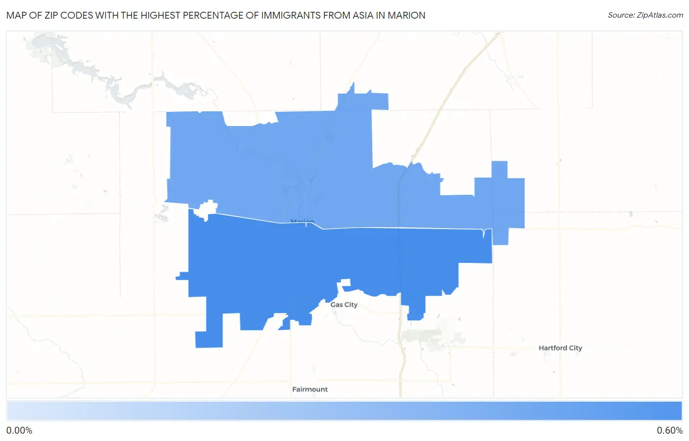 Zip Codes with the Highest Percentage of Immigrants from Asia in Marion Map