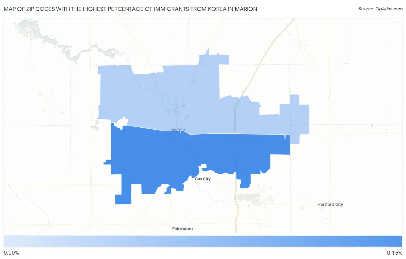 Zip Codes with the Highest Percentage of Immigrants from Korea in Marion Map