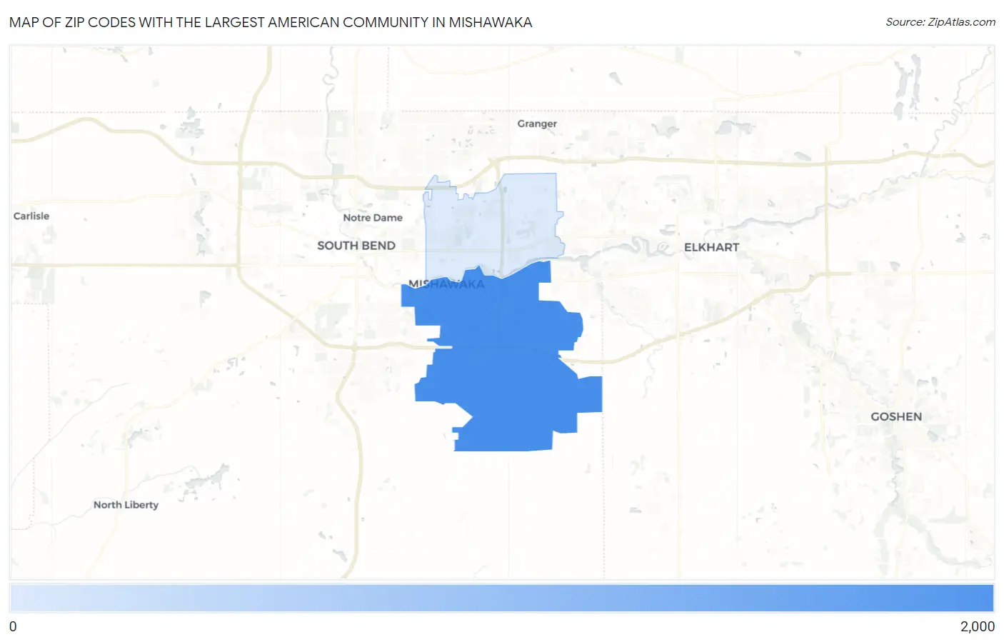 Zip Codes with the Largest American Community in Mishawaka Map