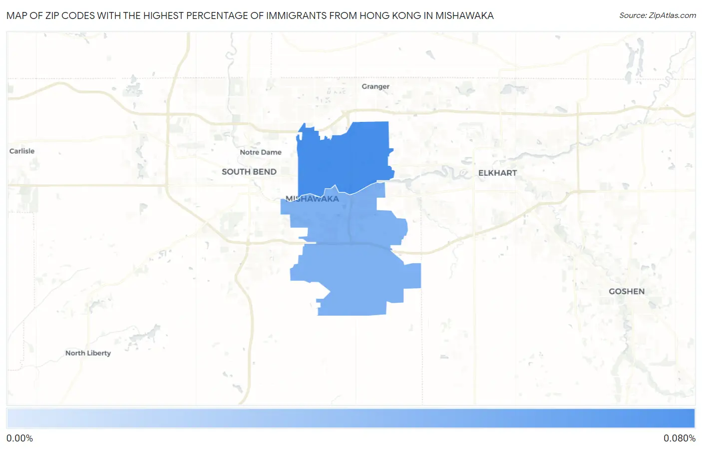 Zip Codes with the Highest Percentage of Immigrants from Hong Kong in Mishawaka Map
