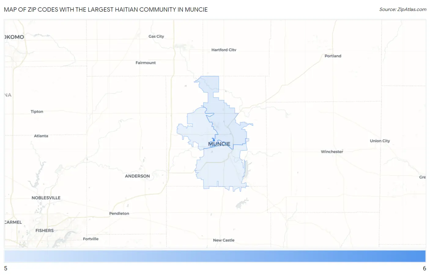 Zip Codes with the Largest Haitian Community in Muncie Map