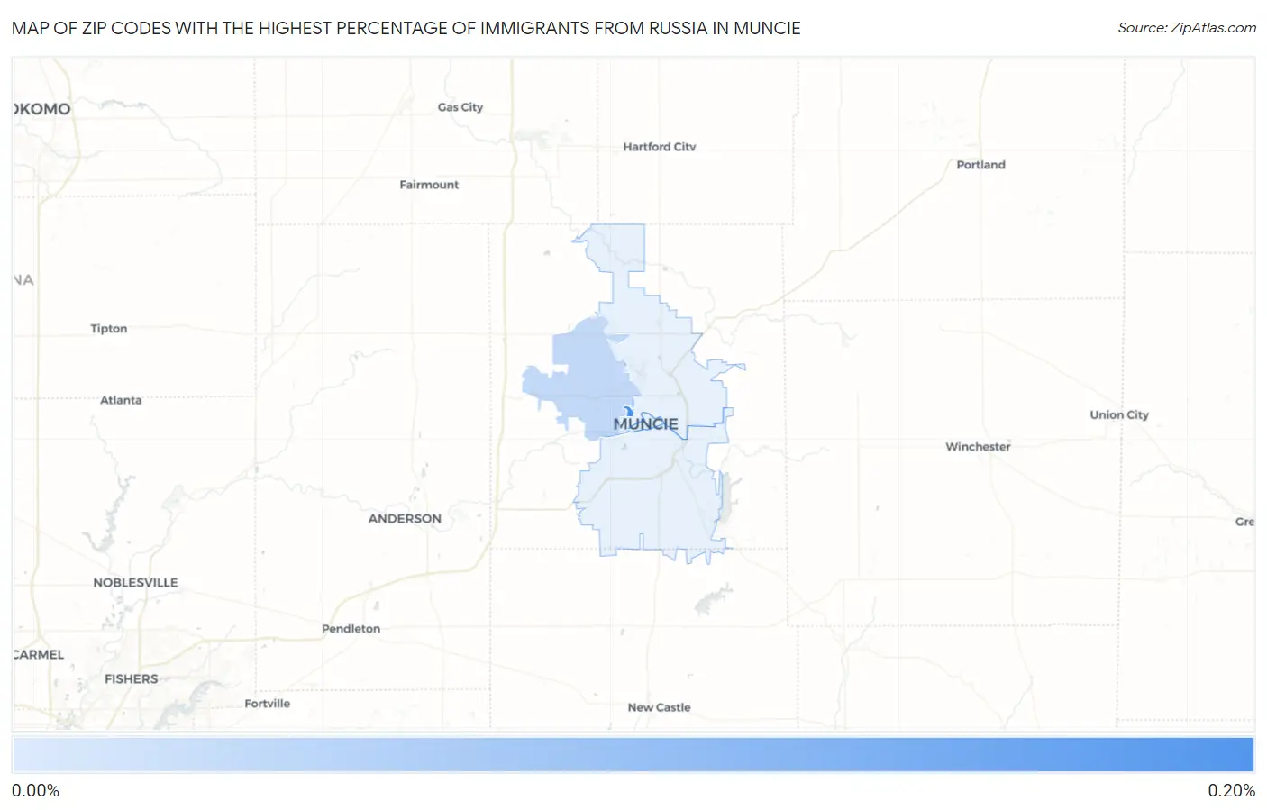Zip Codes with the Highest Percentage of Immigrants from Russia in Muncie Map