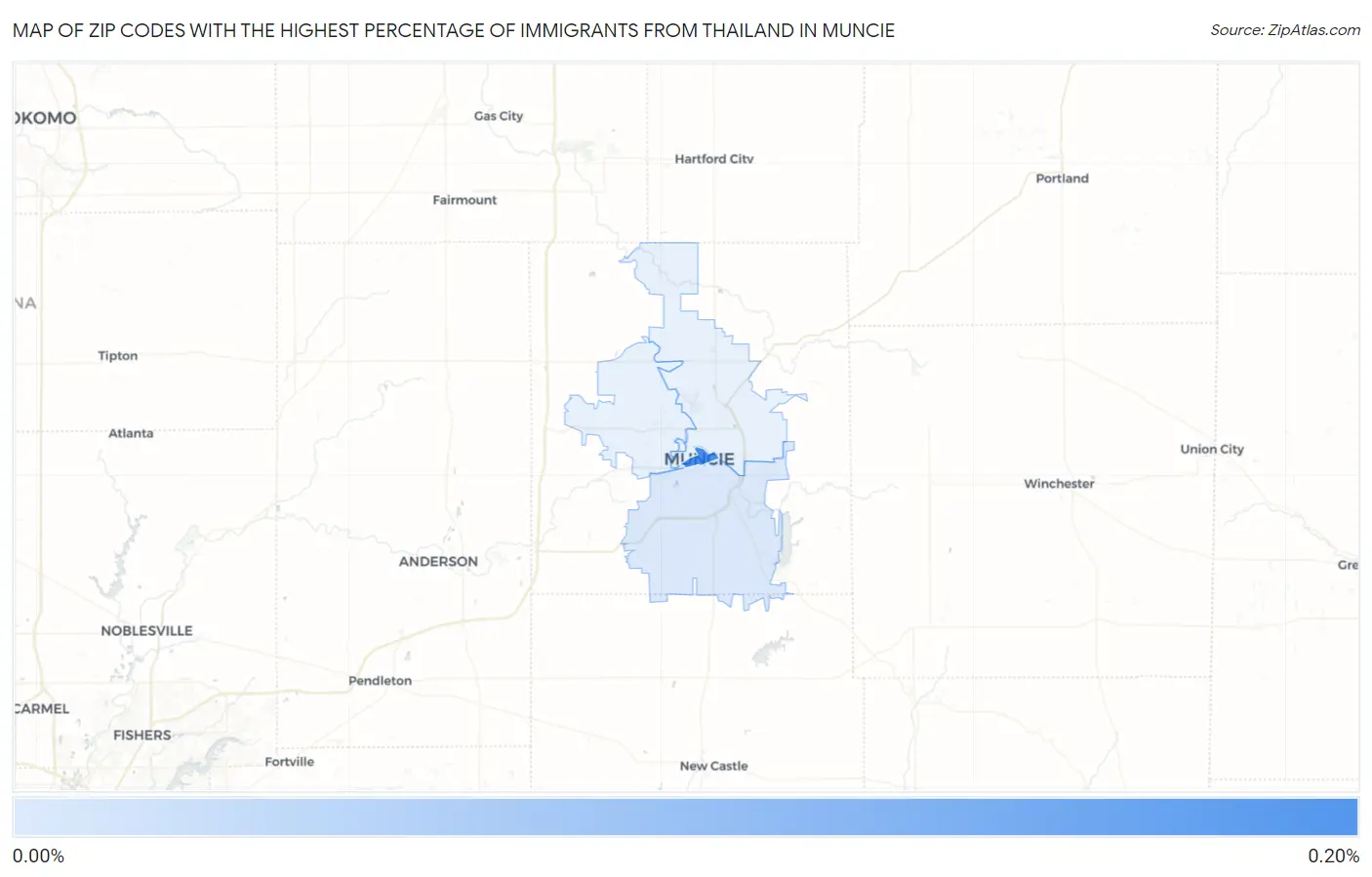 Zip Codes with the Highest Percentage of Immigrants from Thailand in Muncie Map