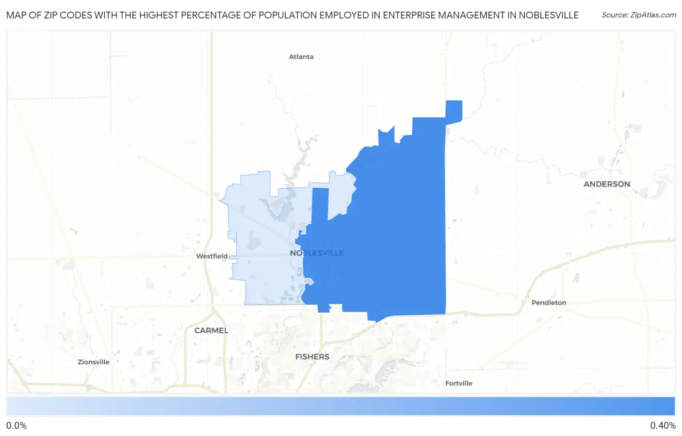 Zip Codes with the Highest Percentage of Population Employed in Enterprise Management in Noblesville Map