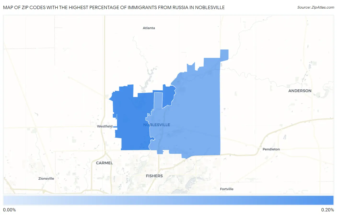 Zip Codes with the Highest Percentage of Immigrants from Russia in Noblesville Map
