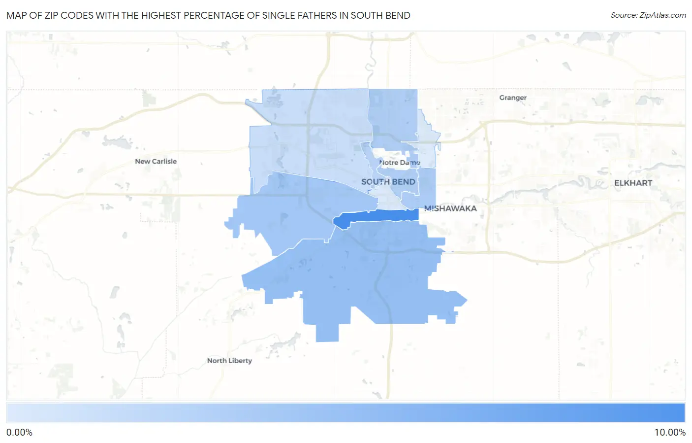Zip Codes with the Highest Percentage of Single Fathers in South Bend Map