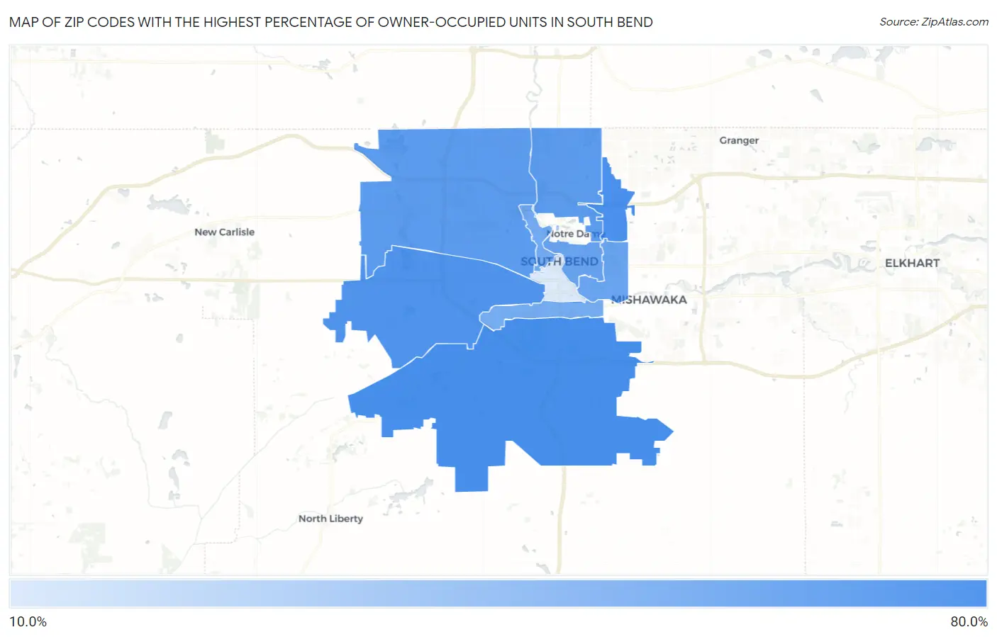 Zip Codes with the Highest Percentage of Owner-Occupied Units in South Bend Map