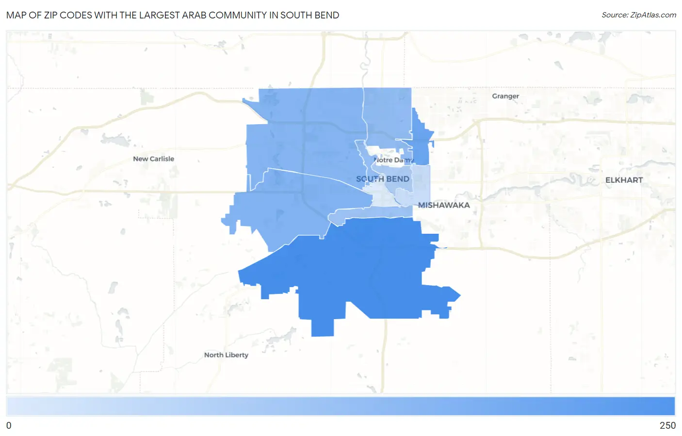 Zip Codes with the Largest Arab Community in South Bend Map