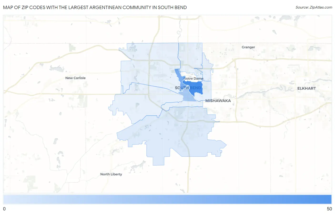 Zip Codes with the Largest Argentinean Community in South Bend Map