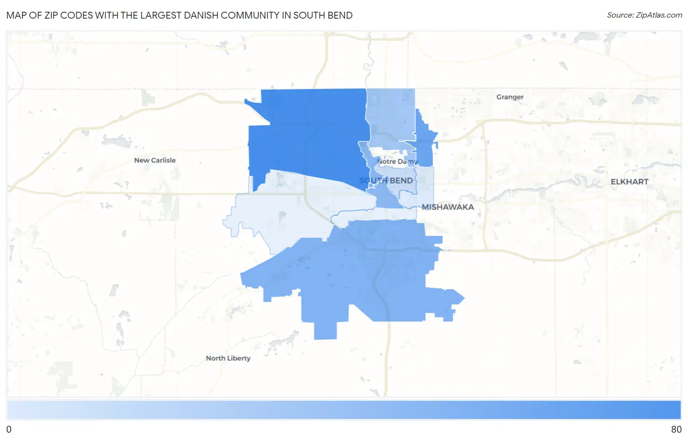Zip Codes with the Largest Danish Community in South Bend Map