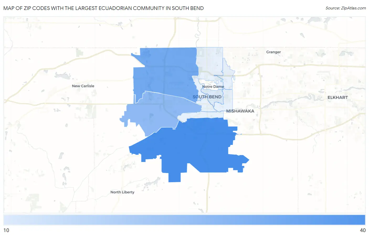 Zip Codes with the Largest Ecuadorian Community in South Bend Map