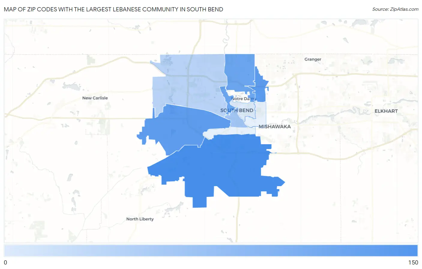 Zip Codes with the Largest Lebanese Community in South Bend Map