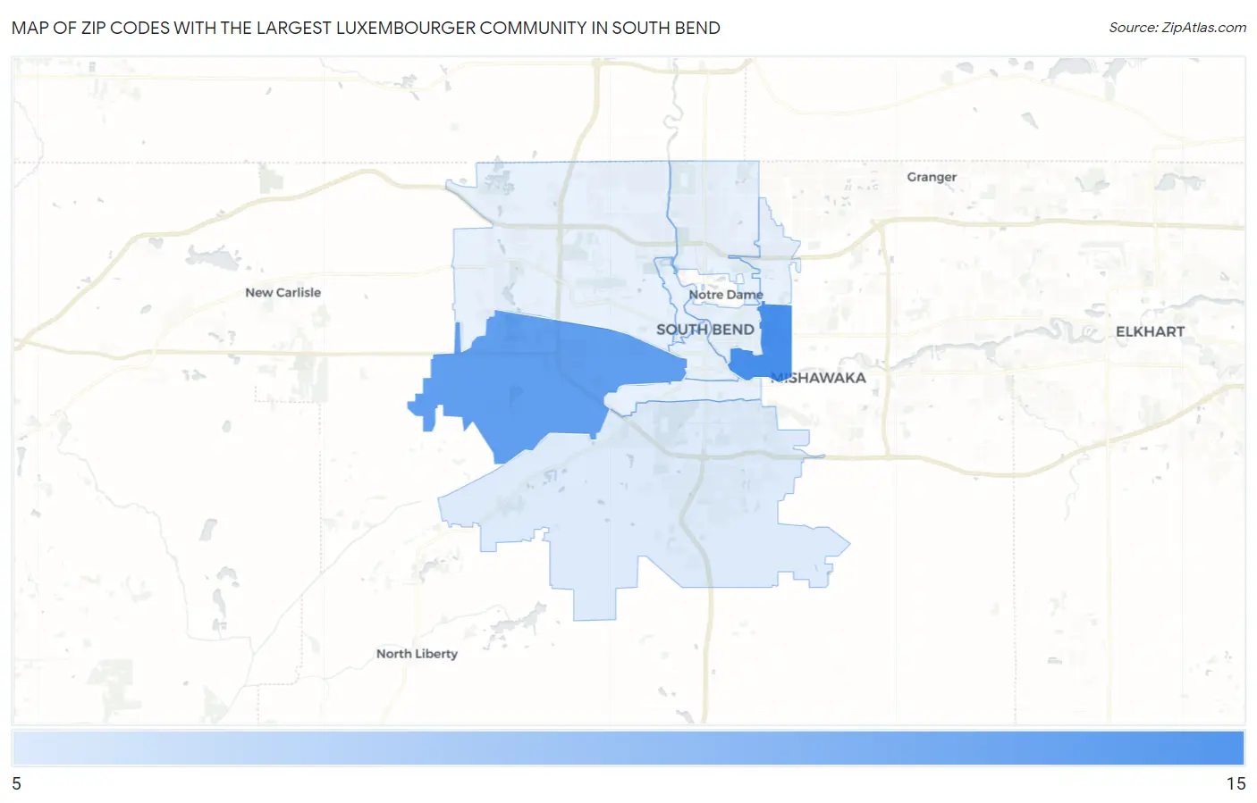 Zip Codes with the Largest Luxembourger Community in South Bend Map