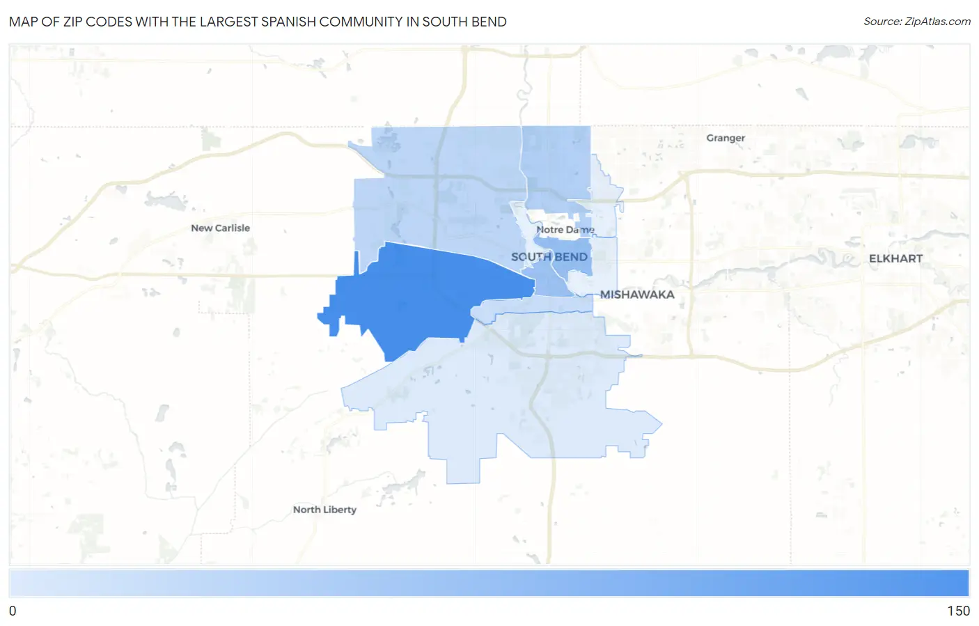 Zip Codes with the Largest Spanish Community in South Bend Map
