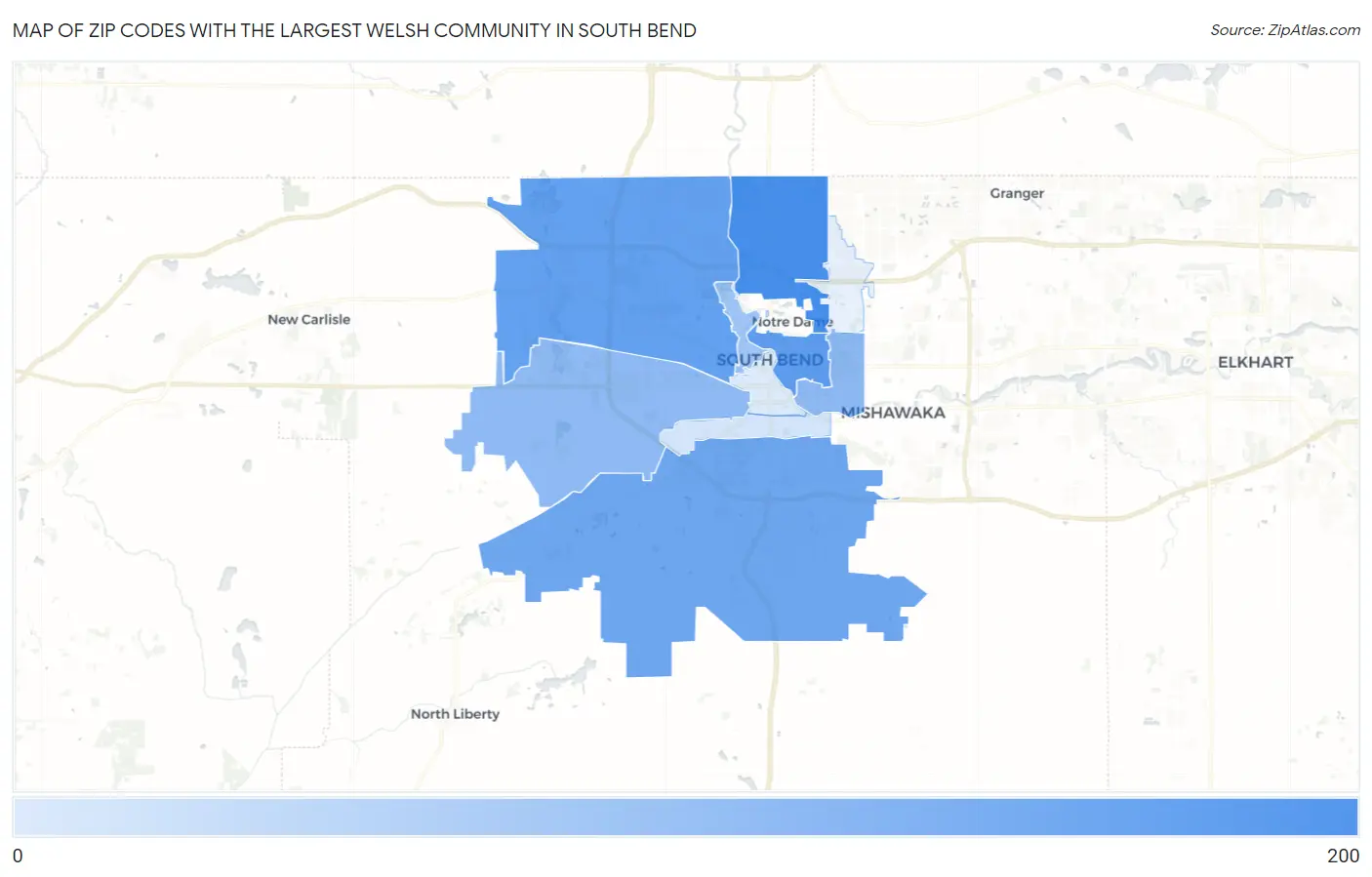 Zip Codes with the Largest Welsh Community in South Bend Map
