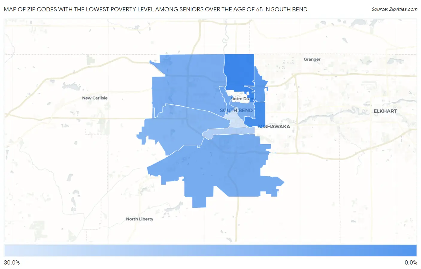 Zip Codes with the Lowest Poverty Level Among Seniors Over the Age of 65 in South Bend Map