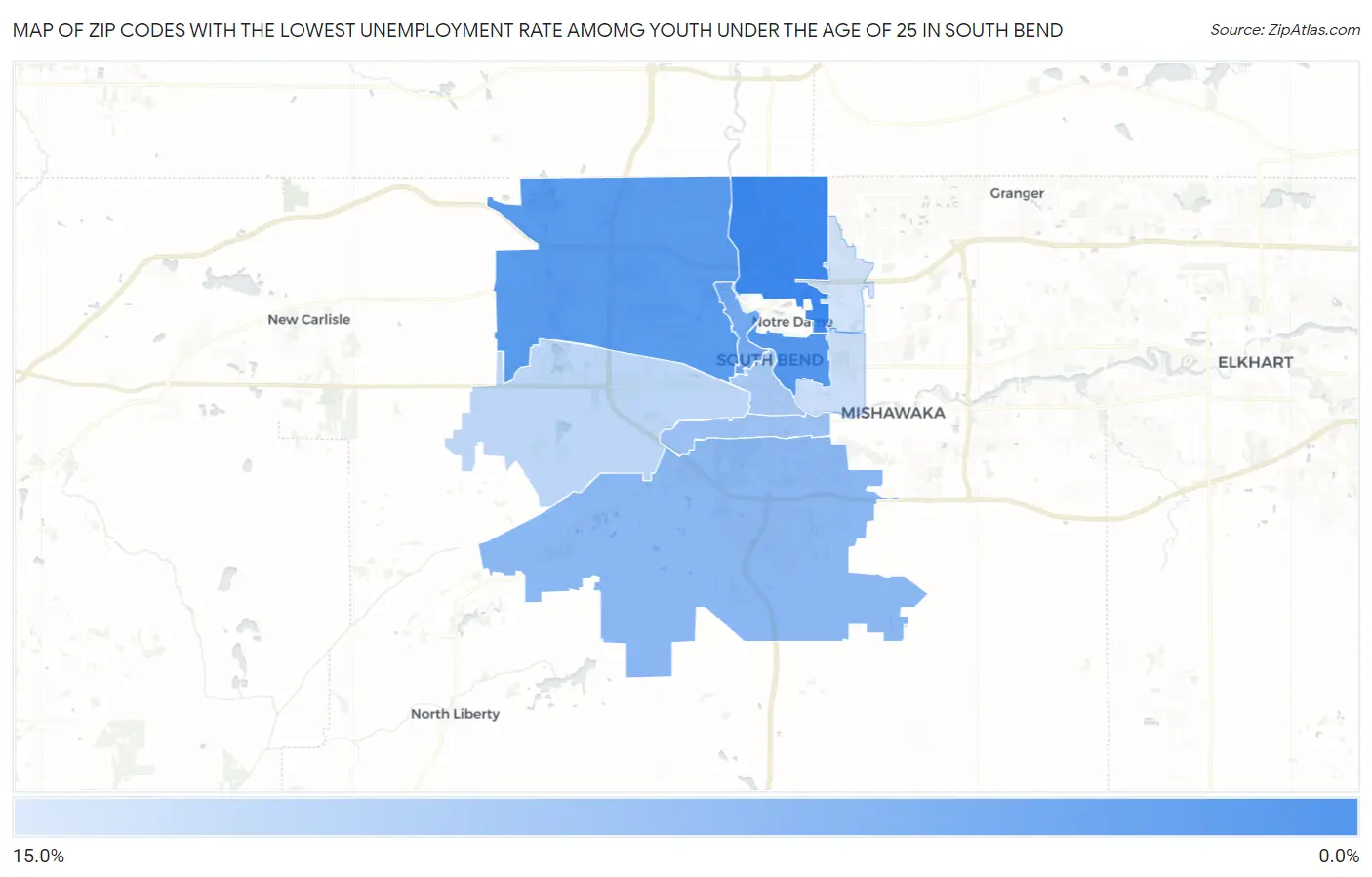 Zip Codes with the Lowest Unemployment Rate Amomg Youth Under the Age of 25 in South Bend Map