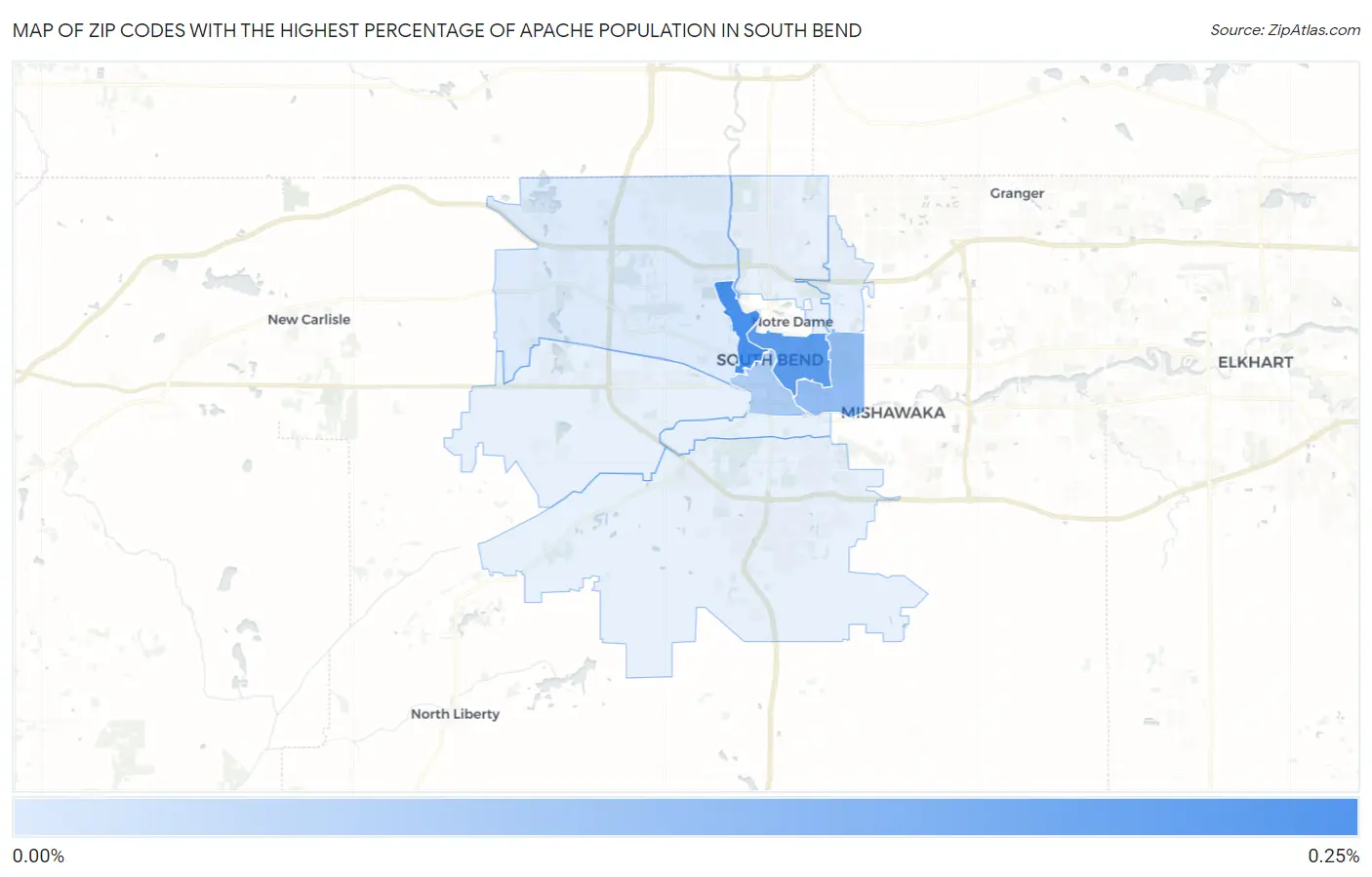 Zip Codes with the Highest Percentage of Apache Population in South Bend Map