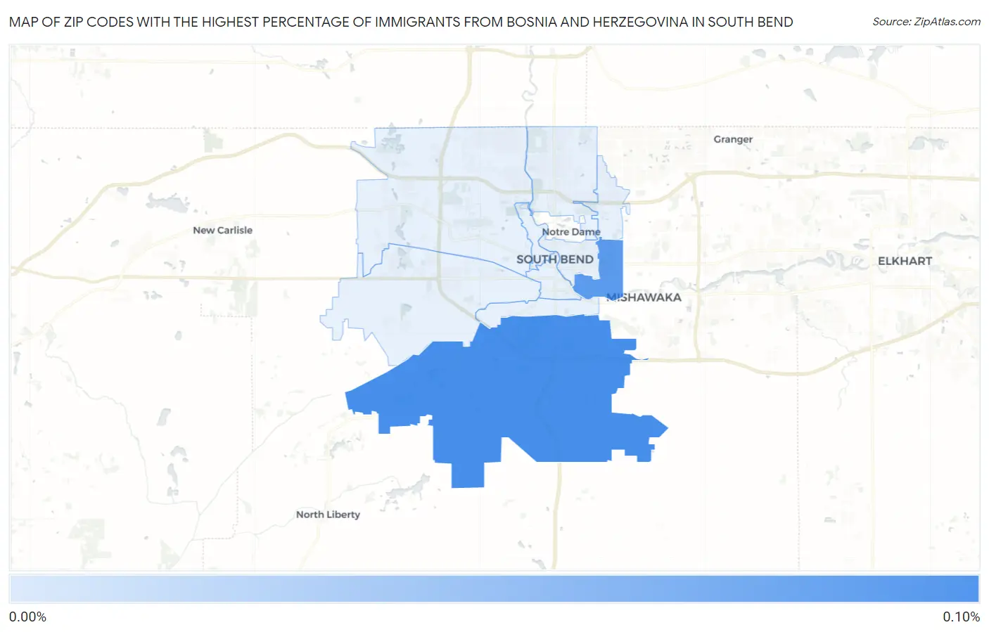 Zip Codes with the Highest Percentage of Immigrants from Bosnia and Herzegovina in South Bend Map