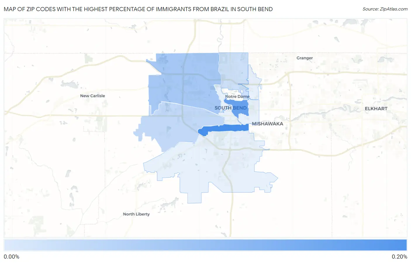 Zip Codes with the Highest Percentage of Immigrants from Brazil in South Bend Map