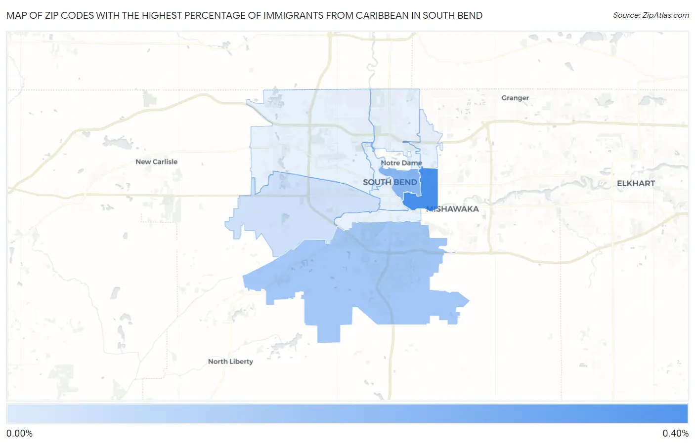 Zip Codes with the Highest Percentage of Immigrants from Caribbean in South Bend Map
