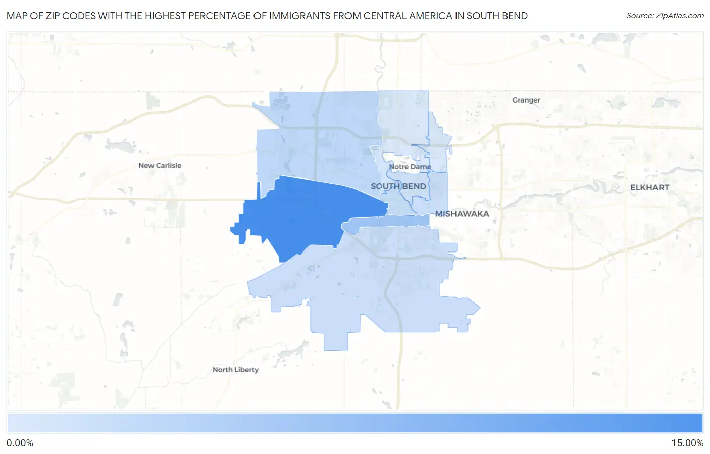 Zip Codes with the Highest Percentage of Immigrants from Central America in South Bend Map