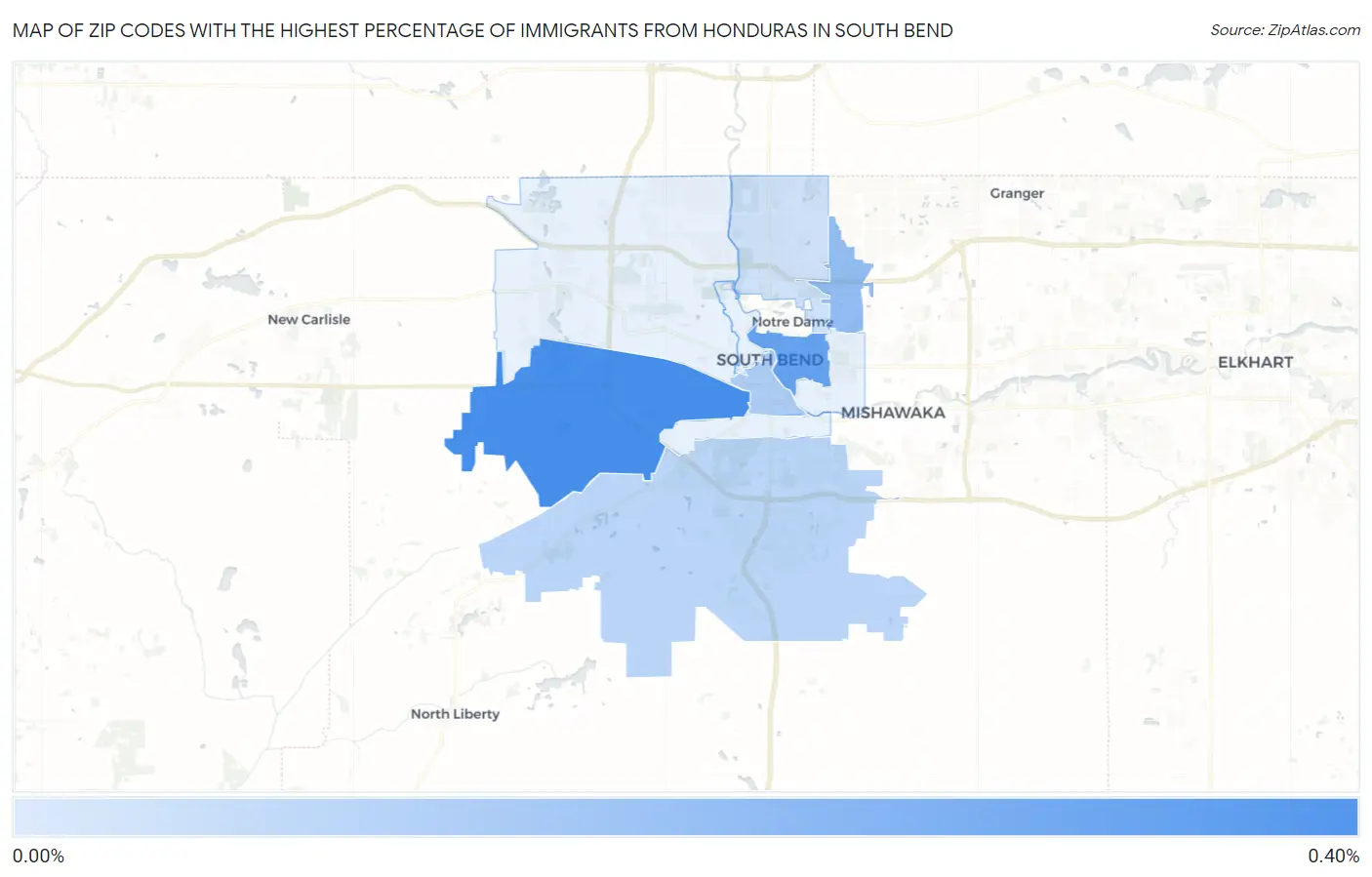 Zip Codes with the Highest Percentage of Immigrants from Honduras in South Bend Map