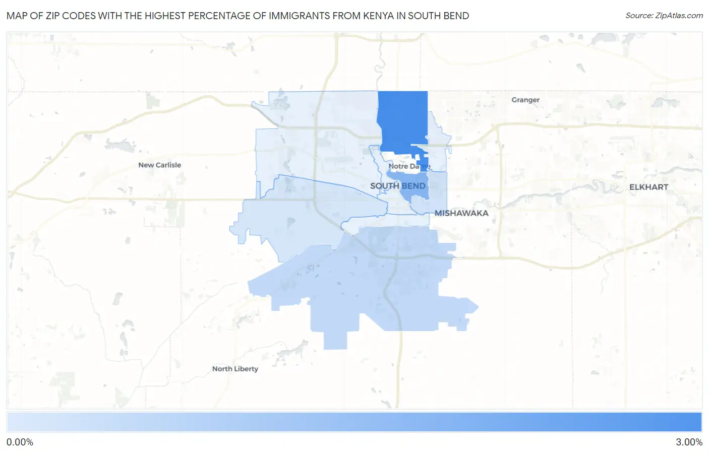 Zip Codes with the Highest Percentage of Immigrants from Kenya in South Bend Map