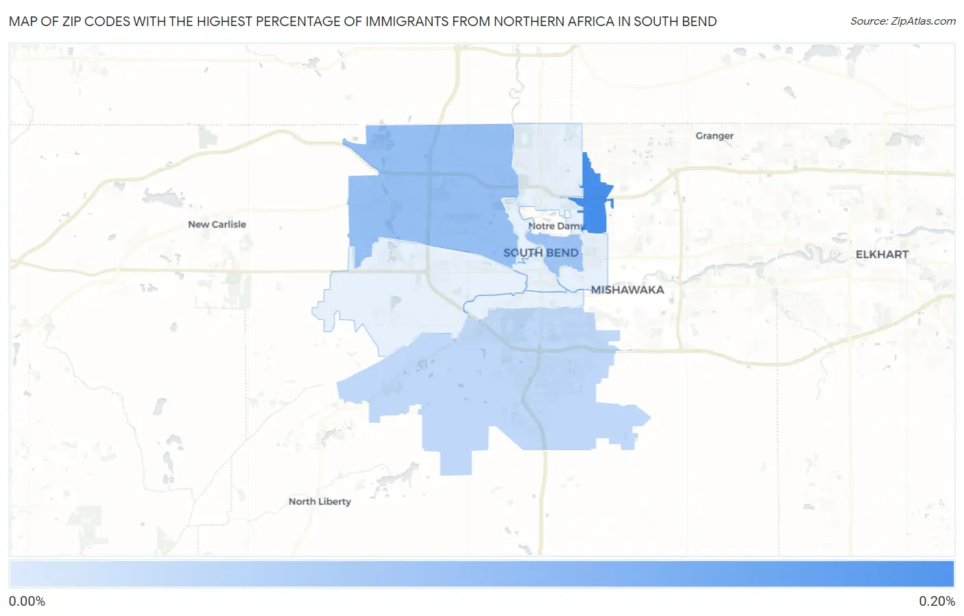 Zip Codes with the Highest Percentage of Immigrants from Northern Africa in South Bend Map