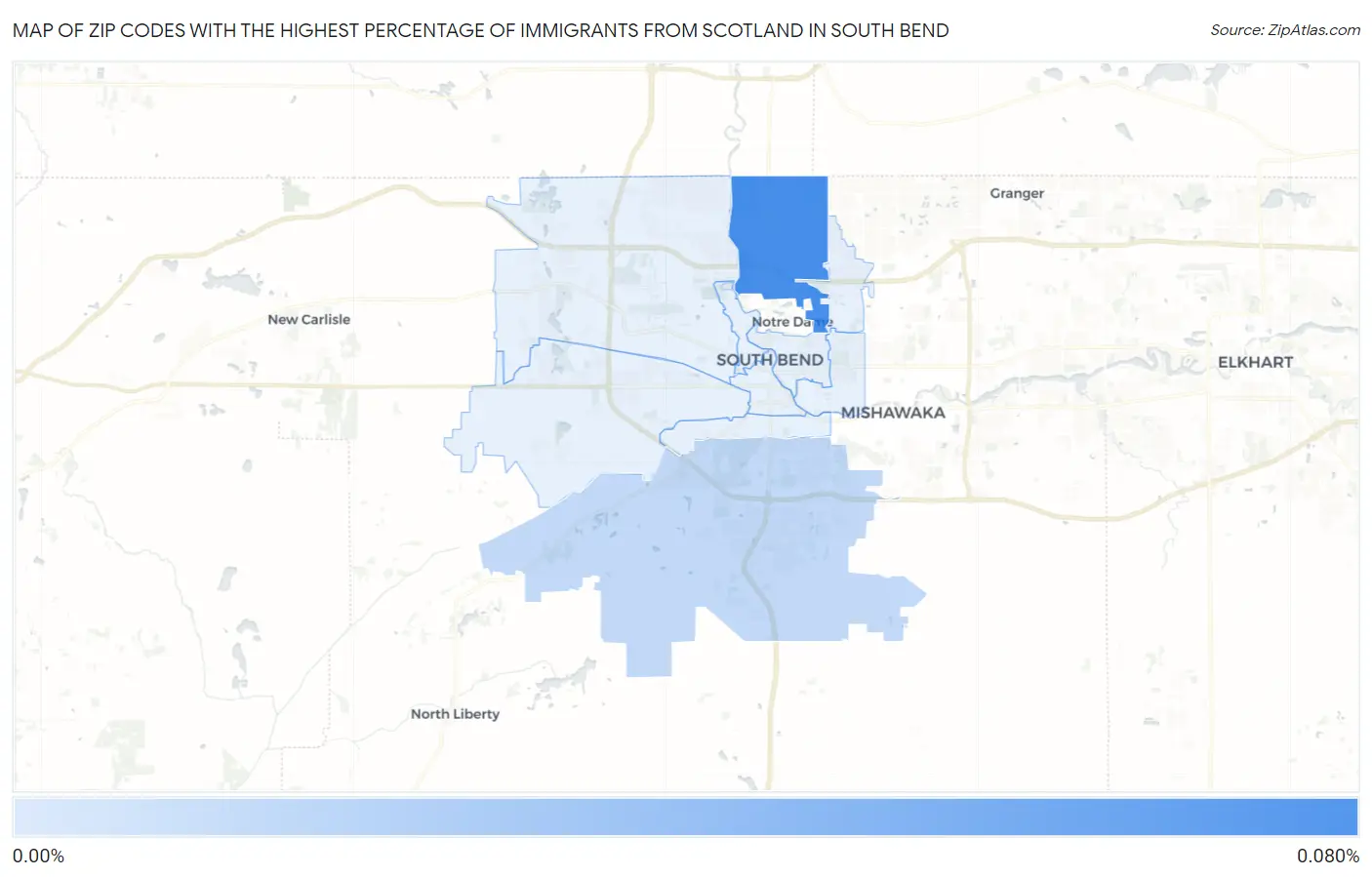 Zip Codes with the Highest Percentage of Immigrants from Scotland in South Bend Map