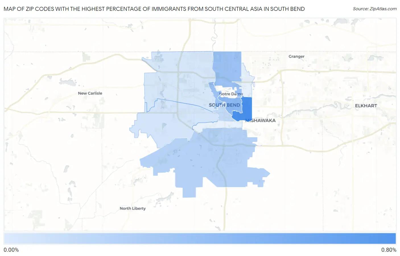 Zip Codes with the Highest Percentage of Immigrants from South Central Asia in South Bend Map