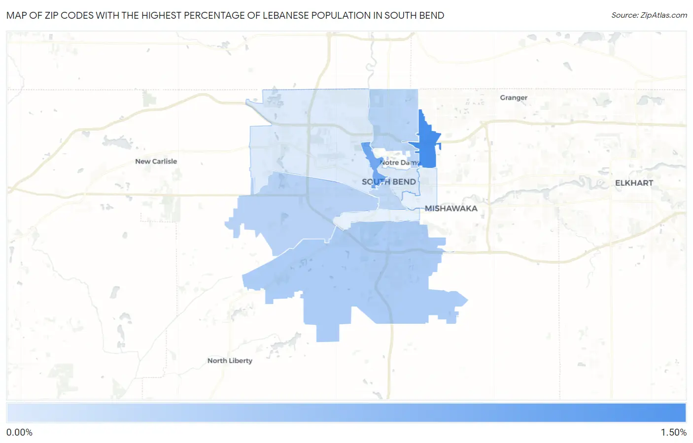 Zip Codes with the Highest Percentage of Lebanese Population in South Bend Map