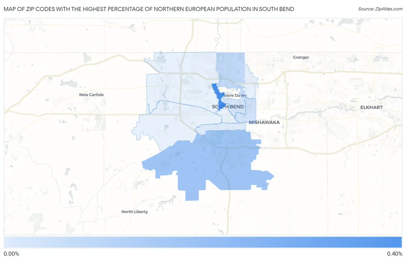 Zip Codes with the Highest Percentage of Northern European Population in South Bend Map